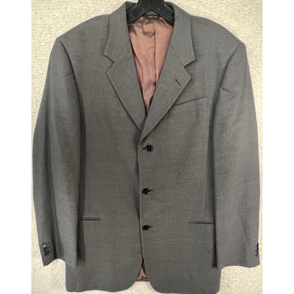 Vintage 90s Donna Karan Signature Blazer Mens 42L Gray Wool Linen Blazer‎ Italy